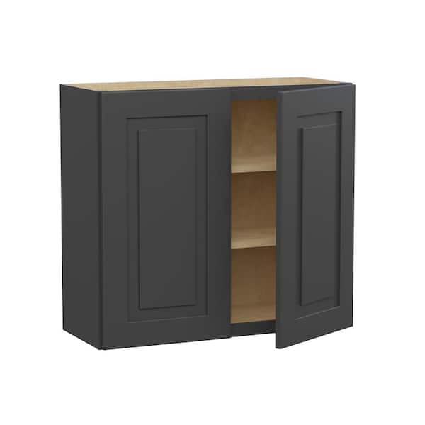 Home Decorators Collection Grayson 33 in. W x 12 in. D x 30 in. H Assembled Plywood Wall Kitchen Cabinet in Deep Onyx with Soft Close
