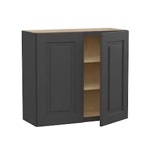 Grayson Deep Onyx Painted Plywood Shaker Assembled 2 Shelves Wall Kitchen Cabinet Soft Close 33 in W x 12 in D x 30 in H