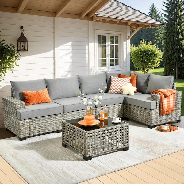 XIZZI Ulrica 6-Piece Wicker Outdoor Sectional Set with Dark Gray
