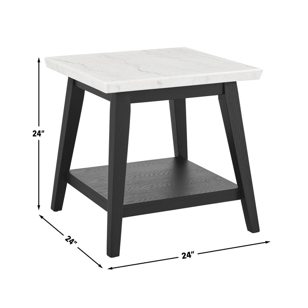 Vida White Marble Top 24" Square End Table with Black Base