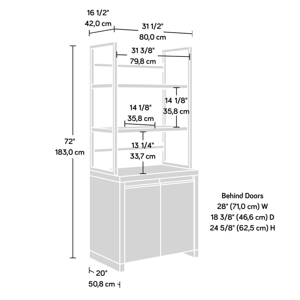Gray Adjustable 2-Door Library Cabinet with Hutch