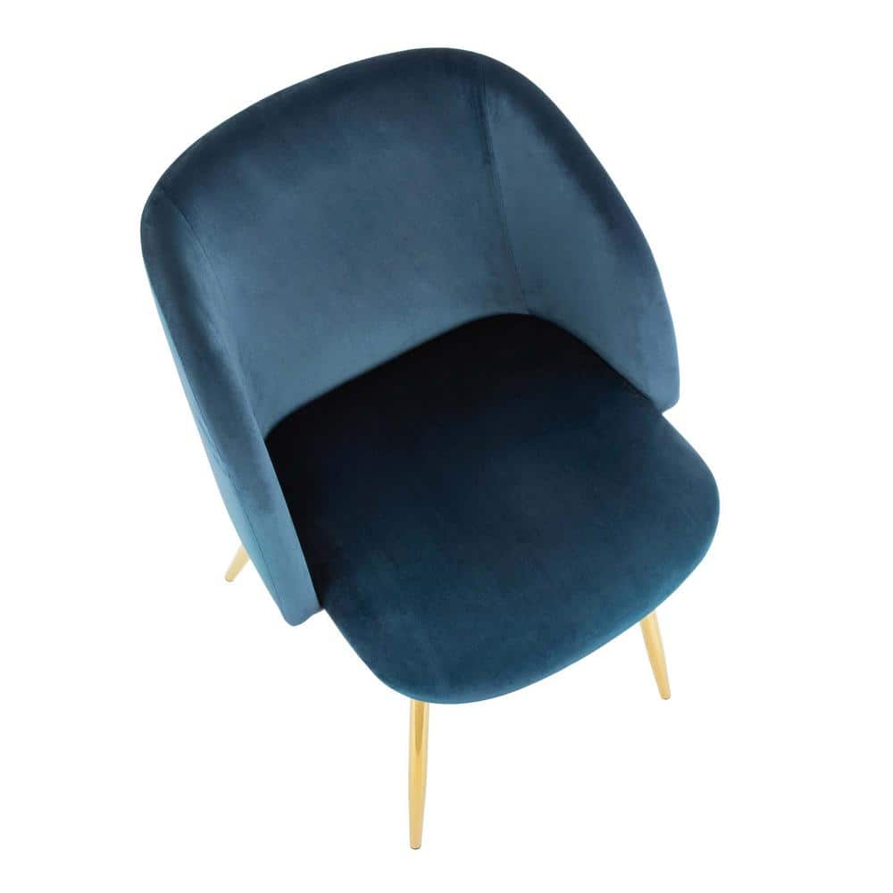Mid-Century Blue Velvet Upholstered Arm Chair with Metal Legs