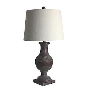 28 in. Bronze Classic Urn On Square Pedestal Resin Table Lamp