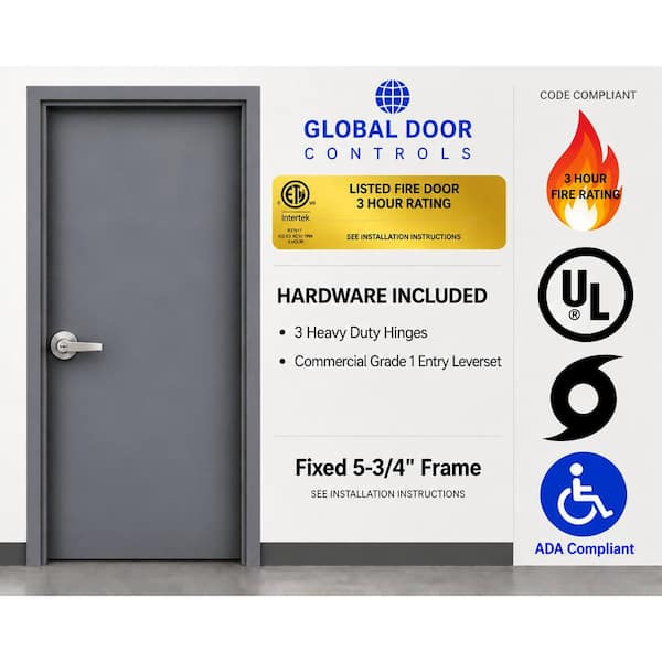 Flush Doors Series 36x84in. Right Handed Stainless Steel Finish, Metal 18G Door Kit;Fixed 5-3/4in 16G Frame and Hardware