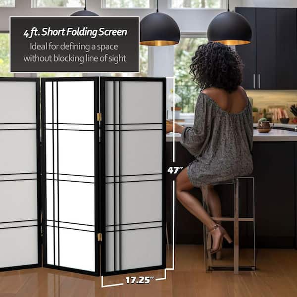Red Lantern 4 ft. Short Double Cross Shoji Screen - Black - 4