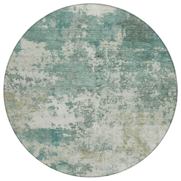 Chantille Machine Washable Indoor/Outdoor Abstract ACN2366 Aloe 8 ft. x 8 ft. Round Rug