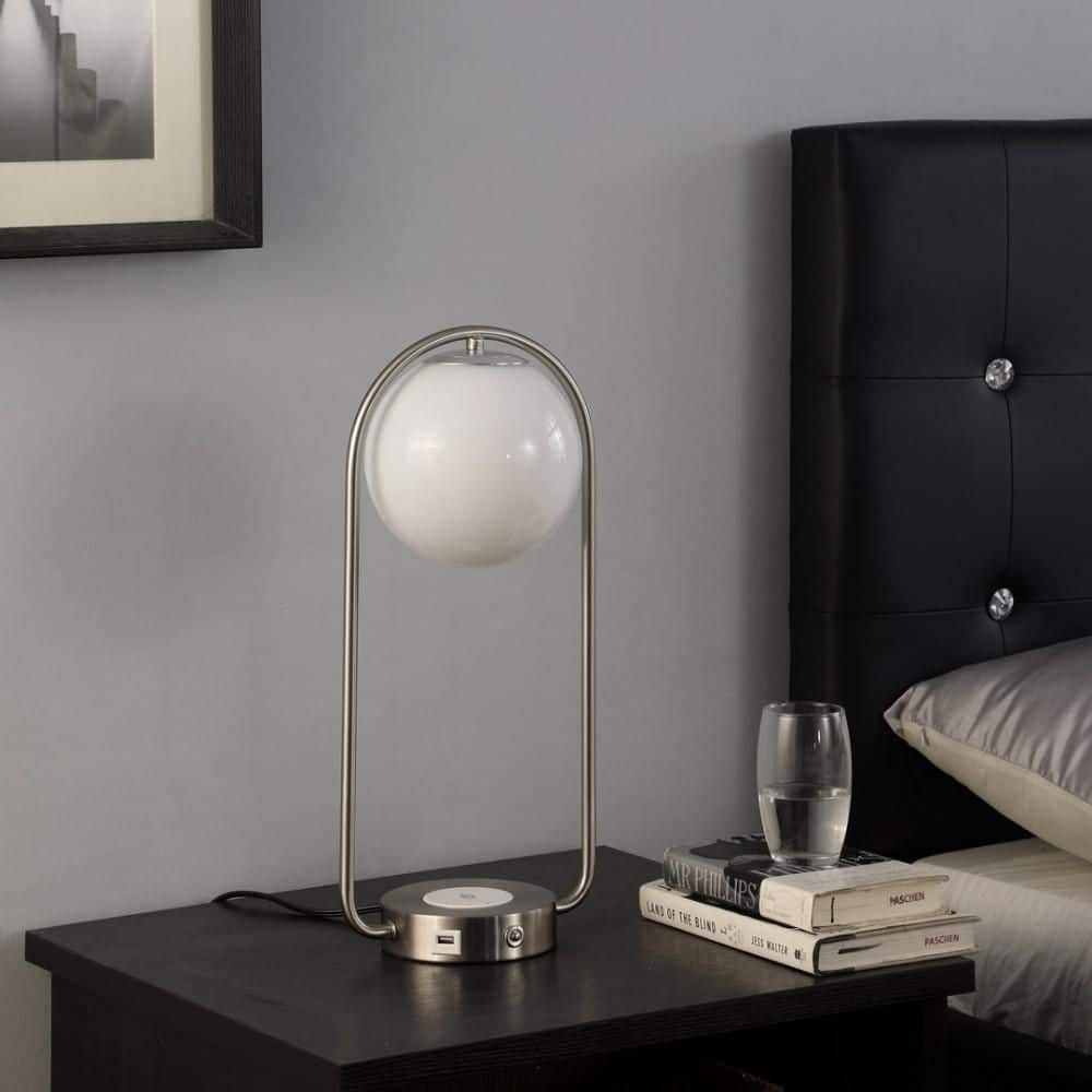 19 in. Silver Retro Table Lamp with Integrated Charging Station and USB Port, Perfect for Bedside and Office Desk price history on PriceWatchPro