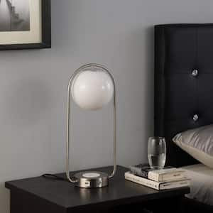 19 in. Silver Retro Table Lamp with Integrated Charging Station and USB Port, Perfect for Bedside and Office Desk