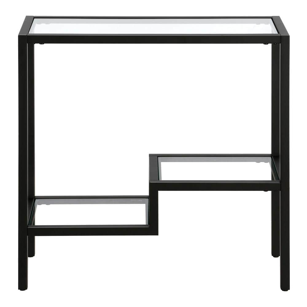 Blackened Bronze Rectangular Metal and Glass Accent Table