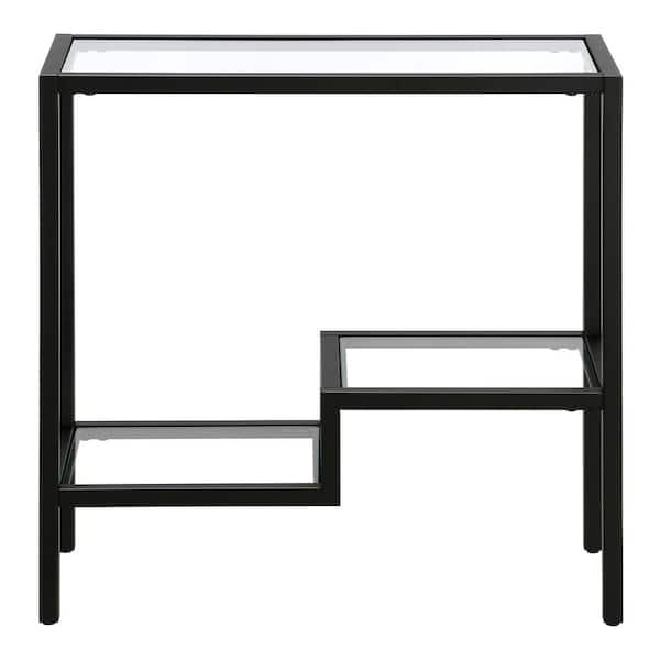 Lovett 24 in. Blackened Bronze Rectangular Side Table with Glass Top