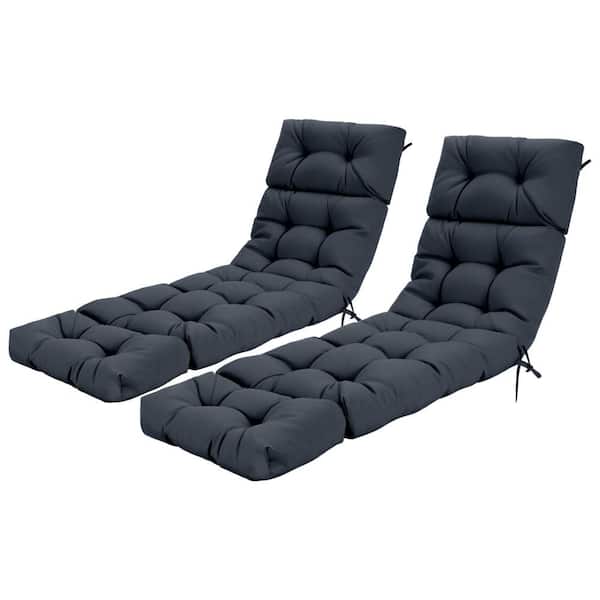 2 Pcs 73 x 22 Inch Outdoor High Back Lounge Chair Cushion Recliner Cushion with 4 Fixing Ties Gray