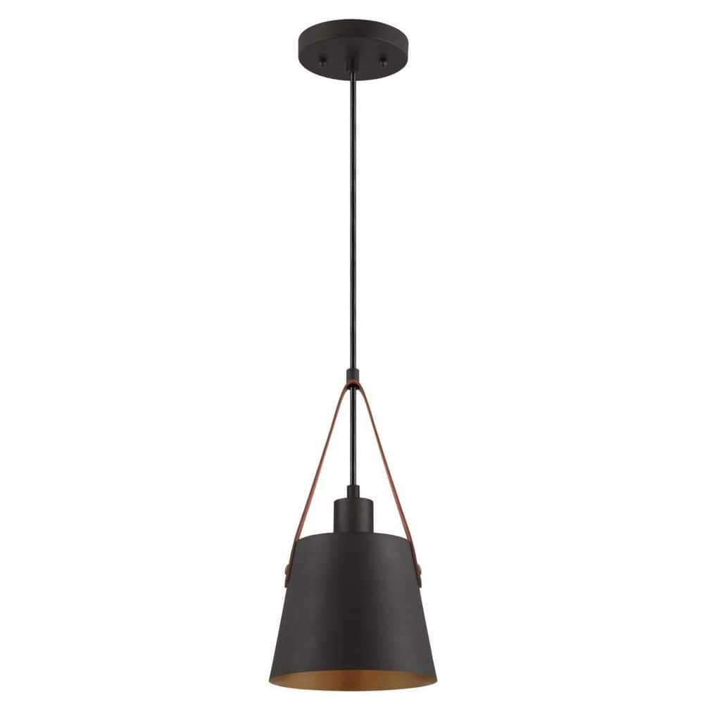 Pasco Mini Pendant Light with Leather Strap, Black-Bronze Finish