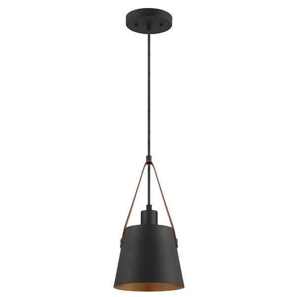 Westinghouse Pasco 1-Light Black-Bronze Shaded Mini Pendant with Leather Strap