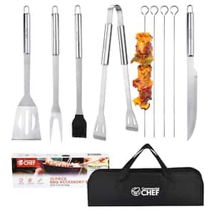 Stainless Steel BBQ Grilling Cooking Accessories - Grill Tool Set with Carry Bag (10-Piece)