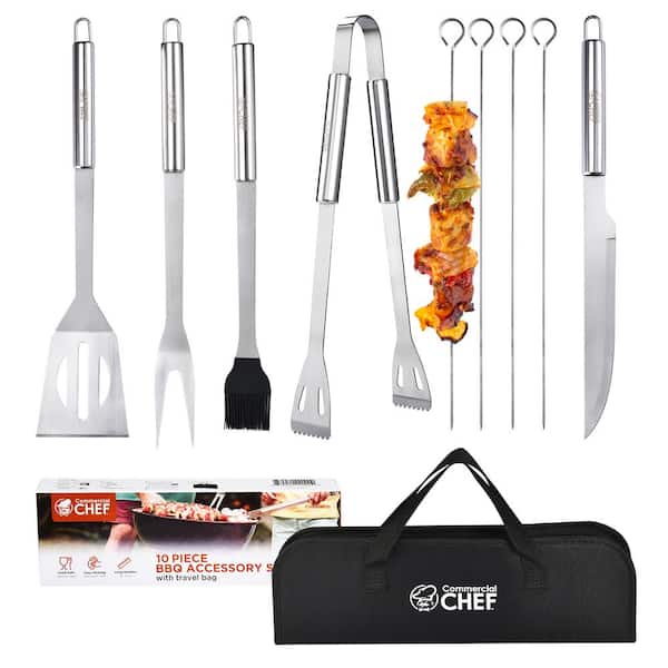 Commercial CHEF Stainless Steel BBQ Grilling Cooking Accessories - Grill Tool Set with Carry Bag (10-Piece)