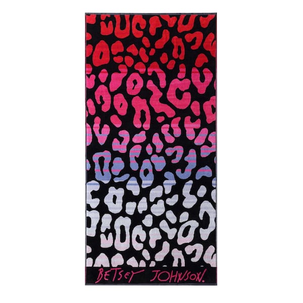 Ombre Leopard 1-Piece Black/Pink/Purple Cotton Blend Beach Towel