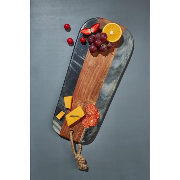 GAURI KOHLI 18 in. Sulguni Gray Marble and Wood Cheese Board