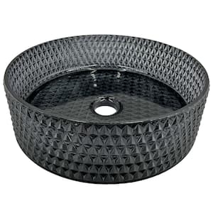 Scotch 14 in . Circular Bathroom Vessel Sink in Black Tempered Glass