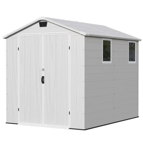 6 ft. W x 8 ft. D Outdoor Plastic Shed with Floor and Windows, White(48 sq. ft. )