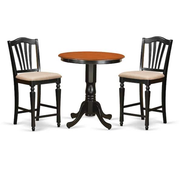 East West Furniture 3-Piece Black Finish Solid Wood Top - Dining Room Set - Seats 4