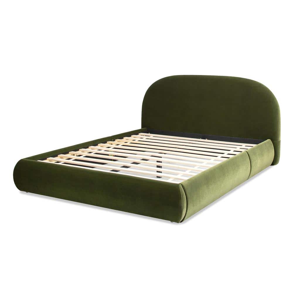 King Green Velvet Upholstered Platform Bed with Headboard
