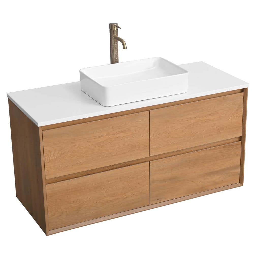 Bloom 48 in. Single Sink Floating Smoked Oak Bath Vanity with Super White Quartz Top Vessel Rectangle Sink price history on PriceWatchPro