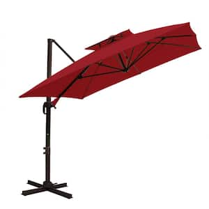 12 ft. x 9 ft. Aluminum Cantilever Patio Umbrella with Umbrella Cover in Red