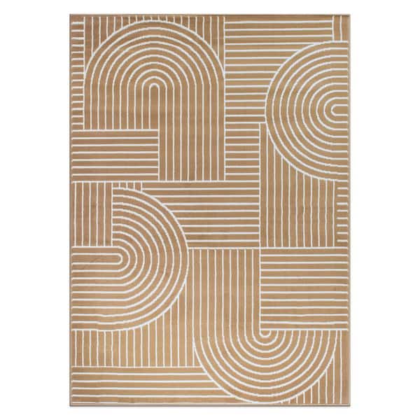 Milan Brown 7 ft. 10 in. x 10 ft. Contemporary Stripe Arch Design Area Rug