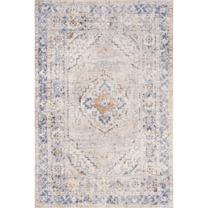 Vintage Medallion Machine Washable Light Gray 3 ft. x 5 ft. Persian Accent Rug
