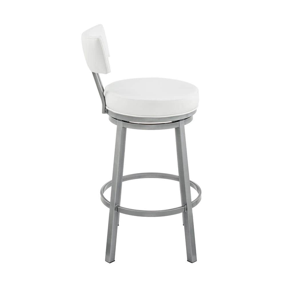 Soft White Faux Leather Swivel Bar Stool with Metal Frame