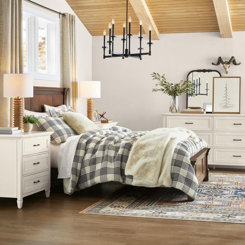 Aspen Rustic Cherry Queen Bed with Mahogany Frame