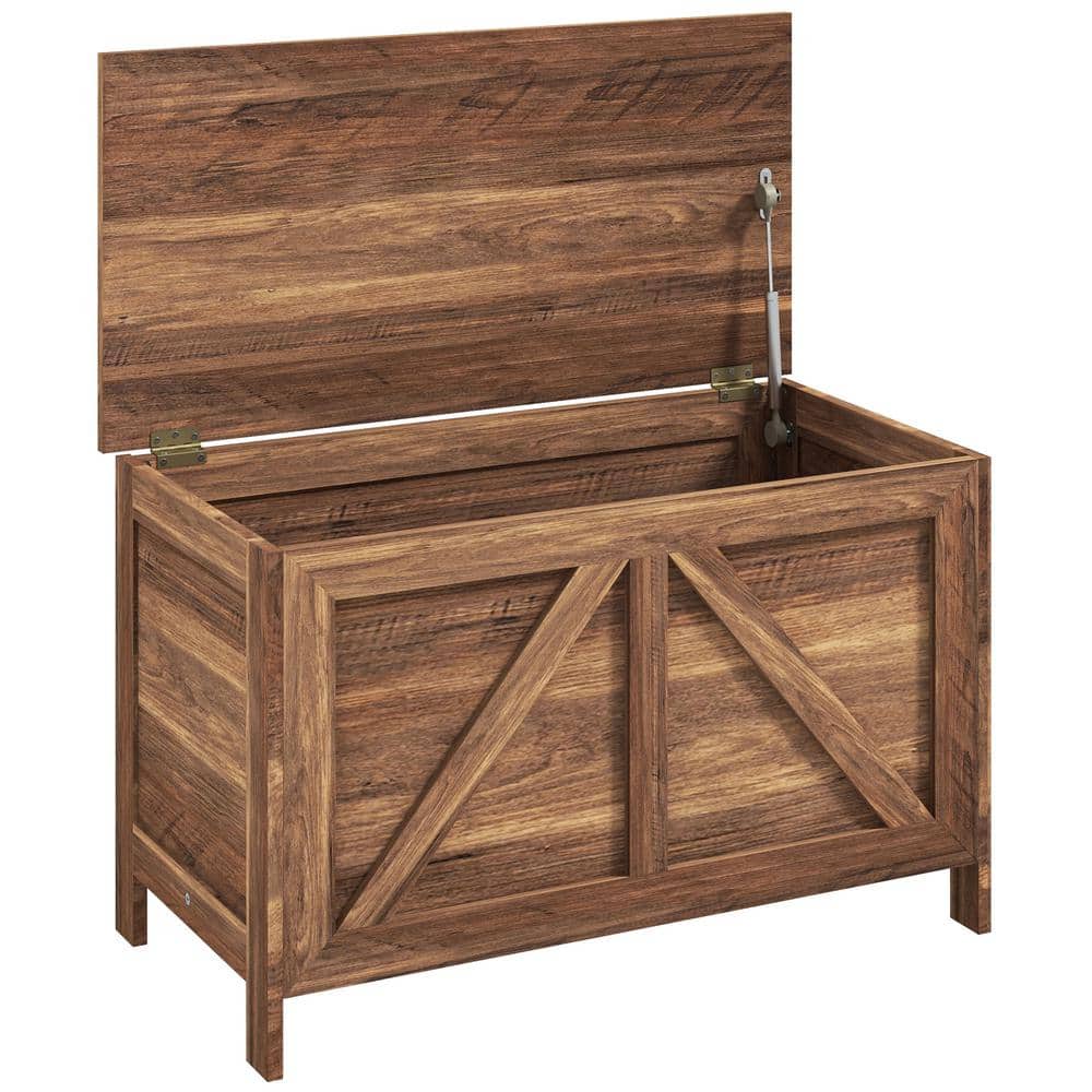 Brown Oak Farmhouse Storage Chest with Lift Top