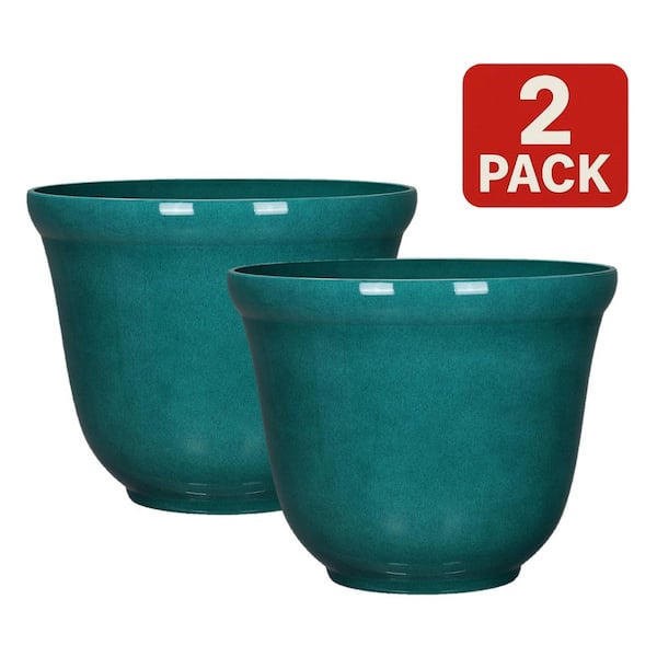 Vigoro 22 in. W Felecia Large Teal Green Resin Round Planter