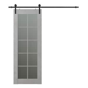 Vona 24 in. x 79.375 in. 10-Lite Frosted Glass Light Urban Wood Composite Sliding Barn Door with Hardware Kit