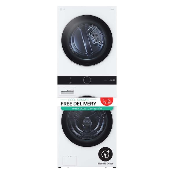WashTower Stacked SMART Laundry Center 4.5 Cu.Ft. Front Load Washer & 7.4 Cu.Ft. Electric Dryer in White w/ Steam