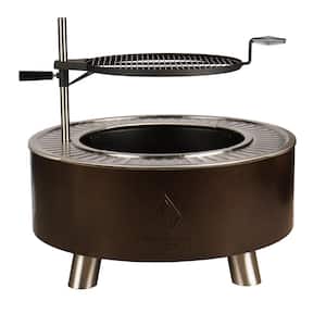2-In-1 34 in. x 16 in. Round Steel Wood Burning Fire Pit and Grill with 360-Degree Tabletop Griddle
