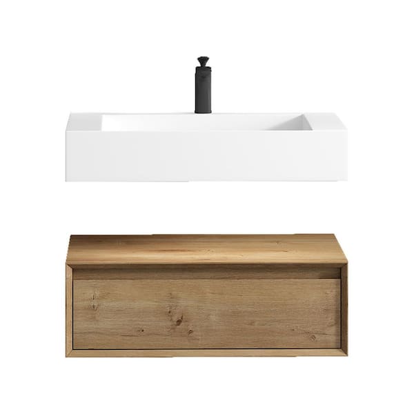 Alysa 30 in. W. x 20 in. D x 23 in. H Single Sink Floating Bath Vanity in White Oak with White Acrylic Top
