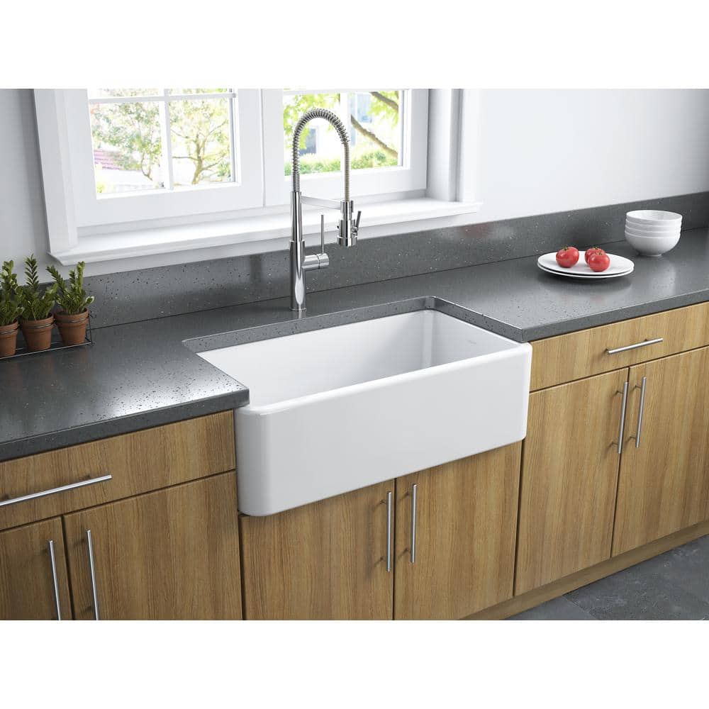 33" White Fireclay Farmhouse Apron Sink