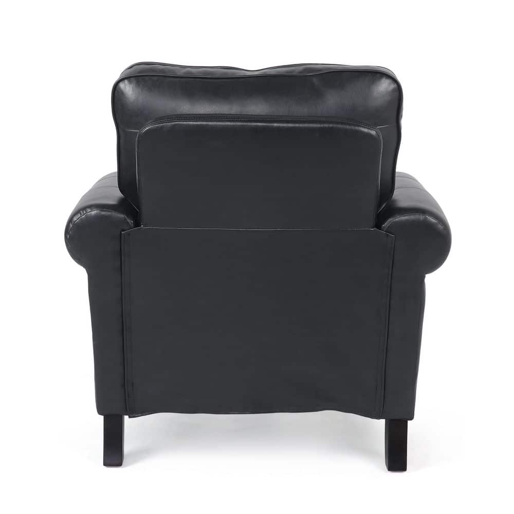 Midnight Black Faux Leather Club Chair with Dark Brown Birch Wood Legs