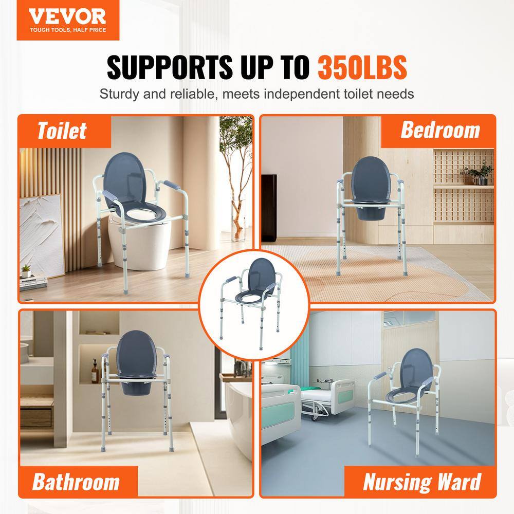 Gray Steel Freestanding Curved Toilet Grab Bar with Adjustable Height