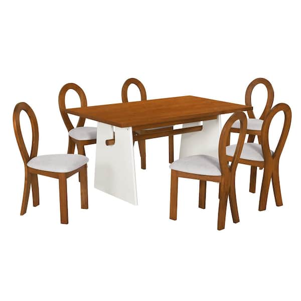 7-Piece Modern Brown Wood Top Dining Room Set Seats 6