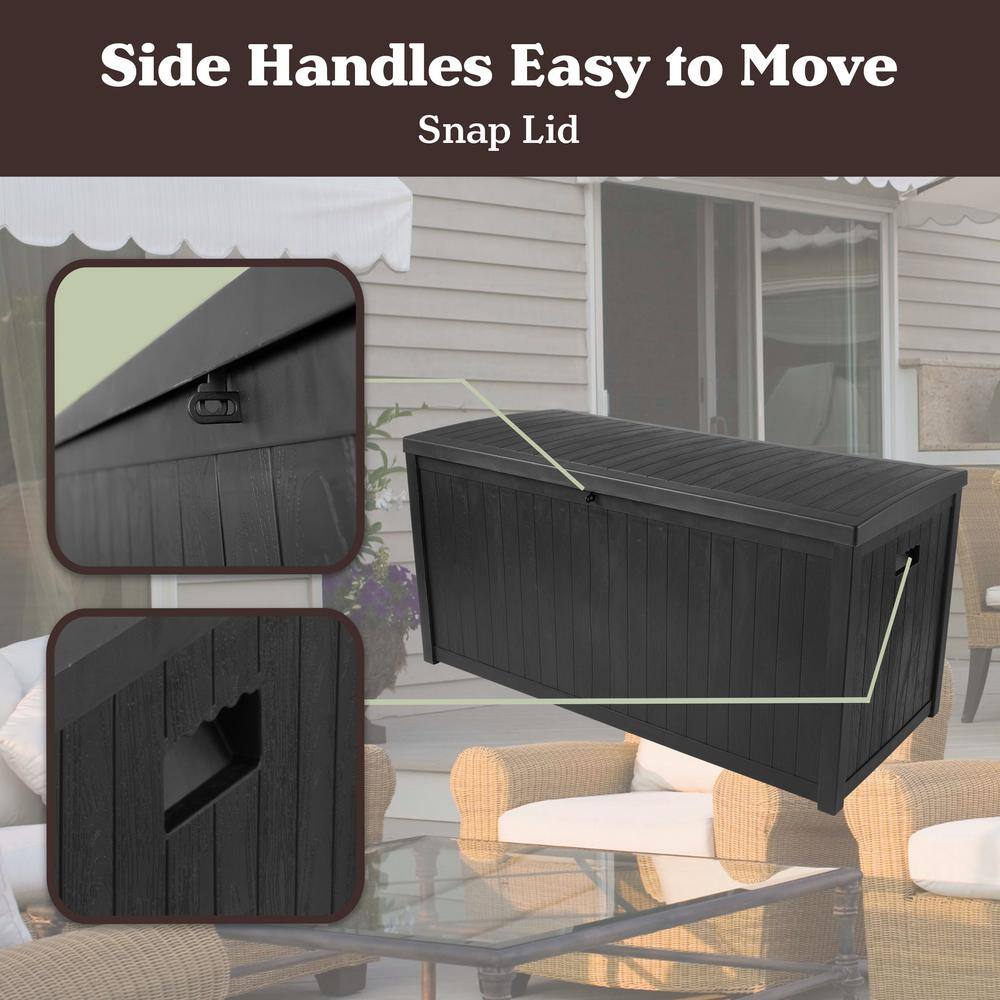 113 Gallon Black Faux Wood Lockable Deck Storage Box