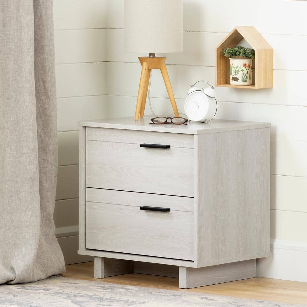 Fynn Winter Oak Modern 2-Drawer Nightstand with Sleek Metal Pulls