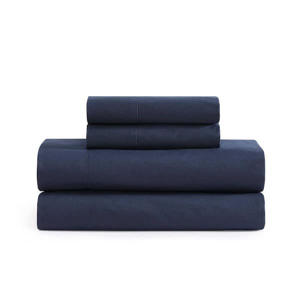 Tommy Hilfiger TH Solid 3-Piece Navy Cotton King Sheet Set
