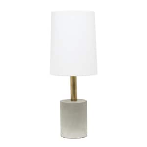 18 in. Gray/White Cement Table Lamp with Antique Brass Detail