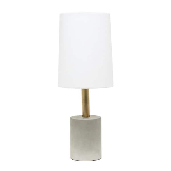 Elegant Designs 18 in. Gray/White Cement Table Lamp with Antique Brass Detail