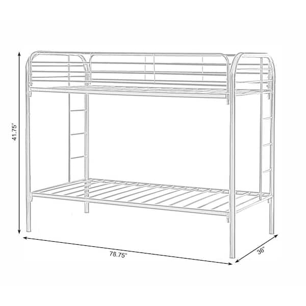 Silver Grey Twin Metal Bunk Bed, Metal Bunk Bed Twin Over Double