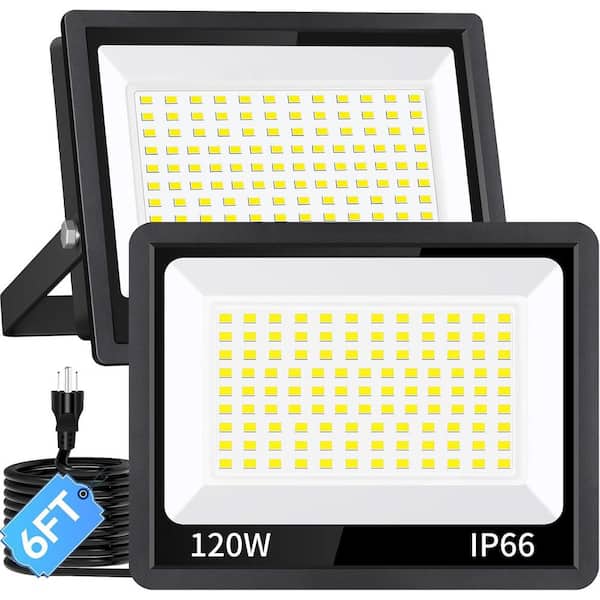 120-Watt Black Plug-In Integrated LED Landscape Flood Light Adjustable IP66 Waterproof Security Light (2-Pack)