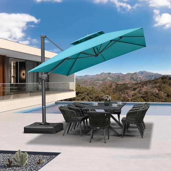 PURPLE LEAF 10 ft. x 13 ft. Double Top Outdoor Aluminum 360° Rotation Cantilever Patio Umbralla in Turquoise Blue