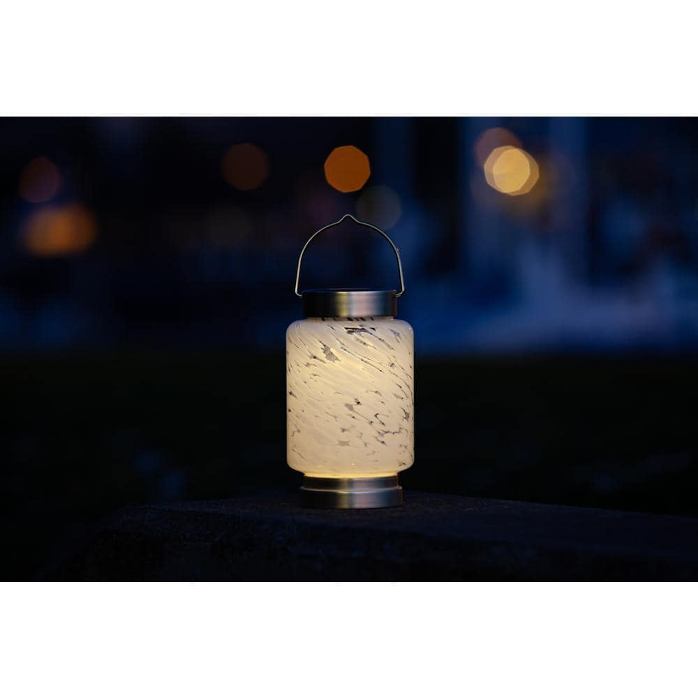 7.8'' White Glass Solar LED Outdoor Lantern